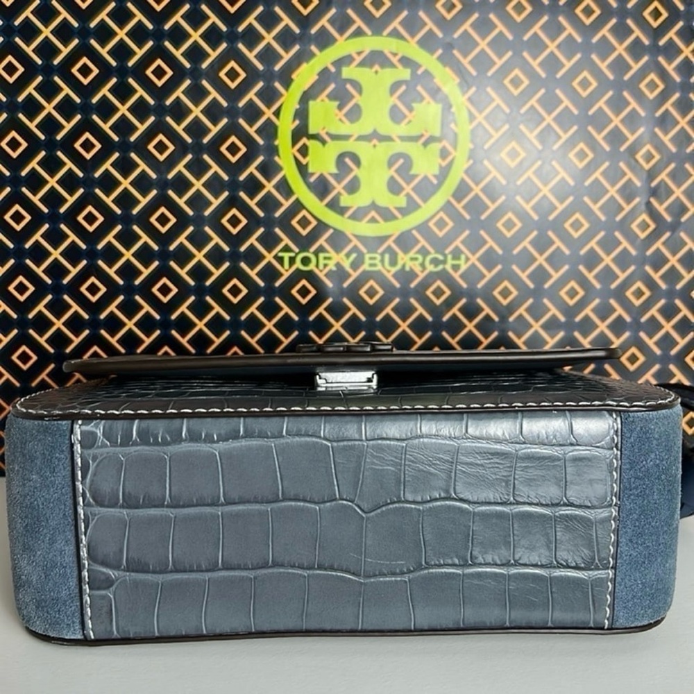 NWT Tory Burch Thea Croc Embossed Web Flap Bag - Picture 7 of 13